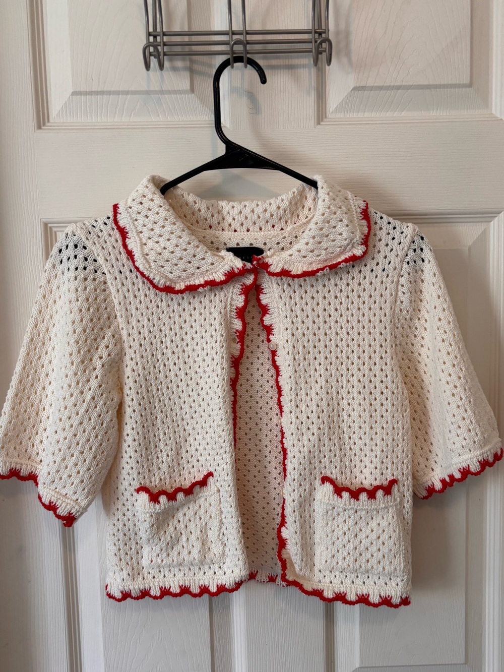 ASOS Knit Short-Sleeve Cardigan with Red Trim